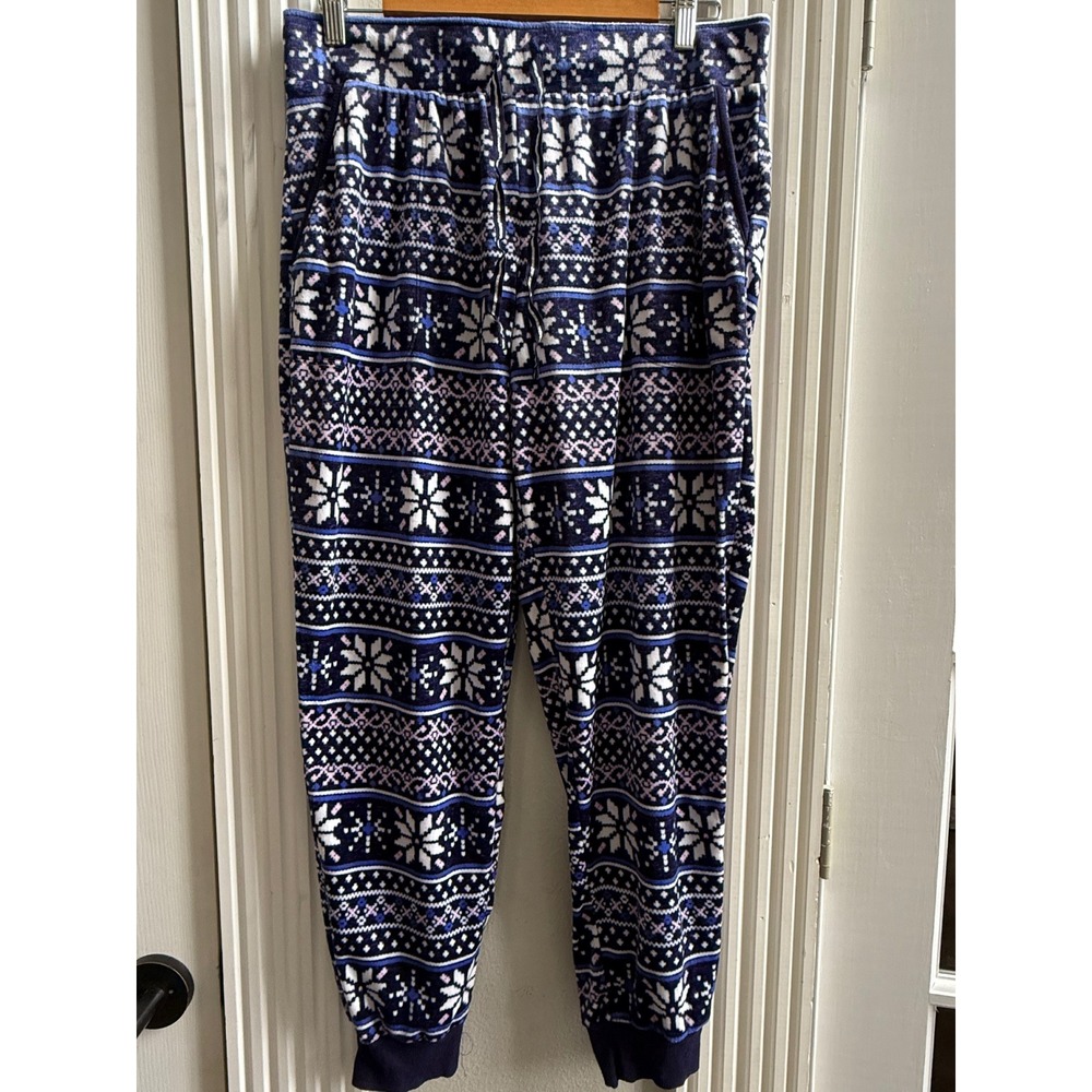 Nautica Womens Pajama Pants Snowflake Fair Isle‎ Print Cozy Fleece Lounge M